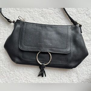 Sanctuary Black Genuine Leather Crossbody Bag w/ Ring Detail Adjustable Strap